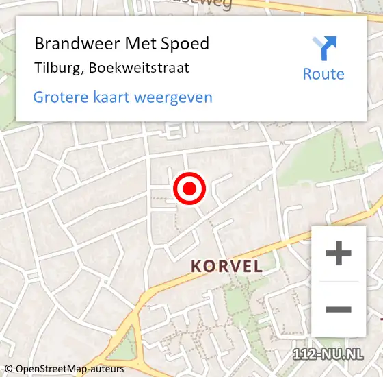 Locatie op kaart van de 112 melding: Brandweer Met Spoed Naar Tilburg, Boekweitstraat op 19 september 2023 00:17