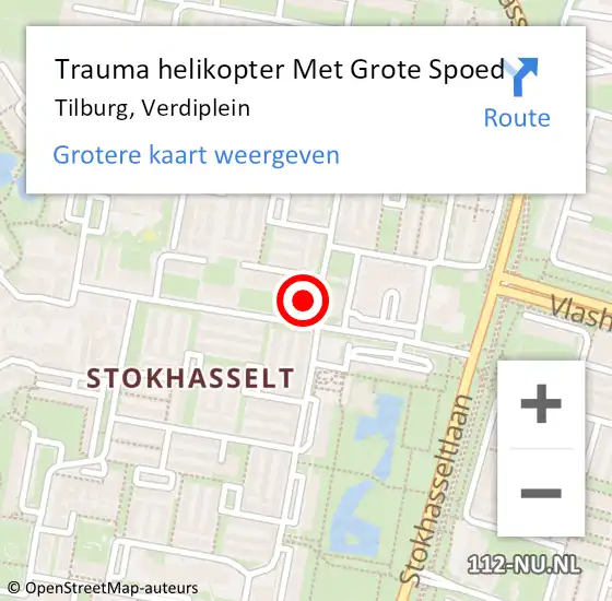 Locatie op kaart van de 112 melding: Trauma helikopter Met Grote Spoed Naar Tilburg, Verdiplein op 19 september 2023 02:07