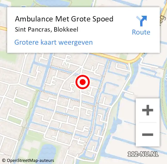 Locatie op kaart van de 112 melding: Ambulance Met Grote Spoed Naar Sint Pancras, Blokkeel op 19 september 2023 02:15