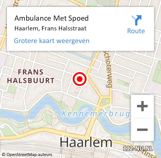 Locatie op kaart van de 112 melding: Ambulance Met Spoed Naar Haarlem, Frans Halsstraat op 19 september 2023 02:58