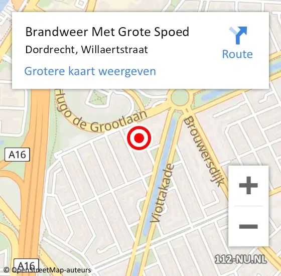 Locatie op kaart van de 112 melding: Brandweer Met Grote Spoed Naar Dordrecht, Willaertstraat op 19 september 2023 03:11