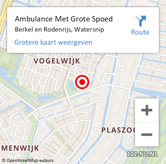 Locatie op kaart van de 112 melding: Ambulance Met Grote Spoed Naar Berkel en Rodenrijs, Watersnip op 19 september 2023 04:11