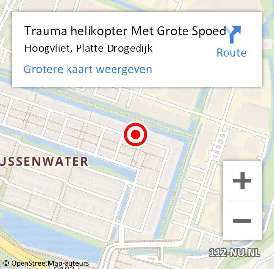 Locatie op kaart van de 112 melding: Trauma helikopter Met Grote Spoed Naar Hoogvliet, Platte Drogedijk op 19 september 2023 04:25