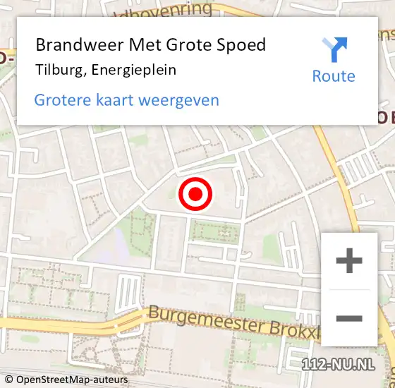 Locatie op kaart van de 112 melding: Brandweer Met Grote Spoed Naar Tilburg, Energieplein op 19 september 2023 04:41