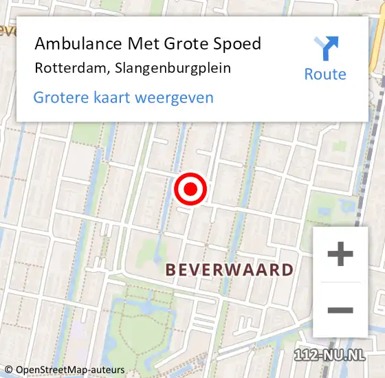 Locatie op kaart van de 112 melding: Ambulance Met Grote Spoed Naar Rotterdam, Slangenburgplein op 19 september 2023 06:14