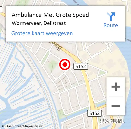 Locatie op kaart van de 112 melding: Ambulance Met Grote Spoed Naar Wormerveer, Delistraat op 19 september 2023 06:25