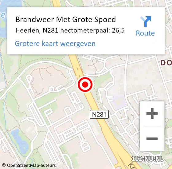 Locatie op kaart van de 112 melding: Brandweer Met Grote Spoed Naar Heerlen, N281 hectometerpaal: 26,5 op 19 september 2023 07:20