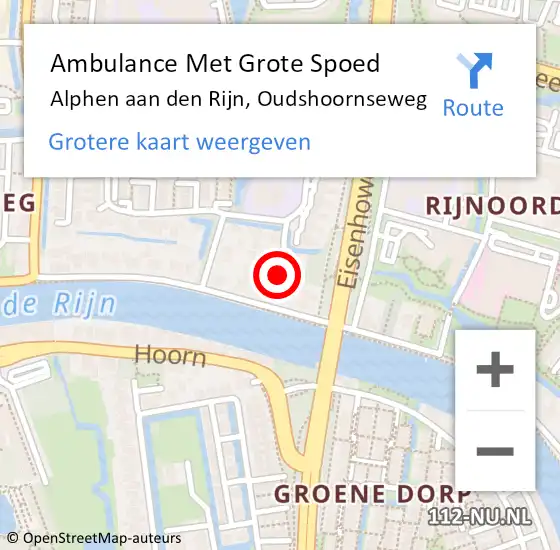 Locatie op kaart van de 112 melding: Ambulance Met Grote Spoed Naar Alphen aan den Rijn, Oudshoornseweg op 19 september 2023 07:24