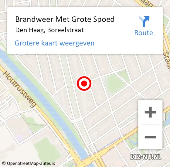 Locatie op kaart van de 112 melding: Brandweer Met Grote Spoed Naar Den Haag, Boreelstraat op 19 september 2023 08:35