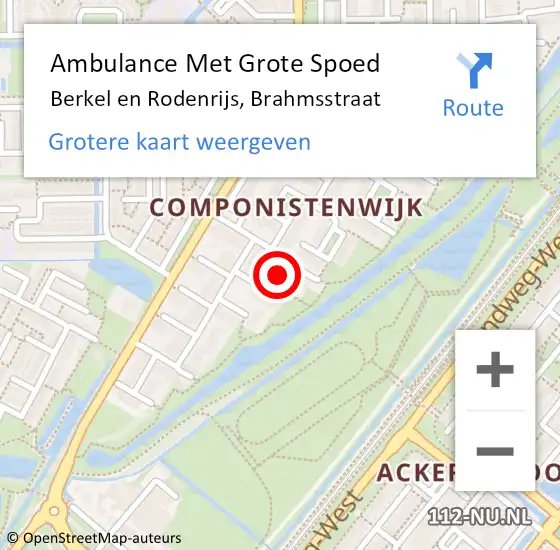 Locatie op kaart van de 112 melding: Ambulance Met Grote Spoed Naar Berkel en Rodenrijs, Brahmsstraat op 19 september 2023 09:07