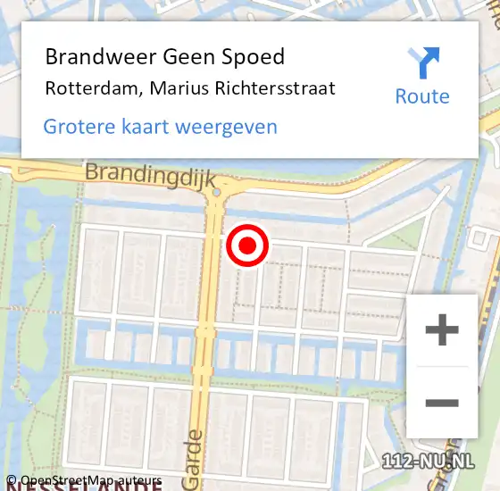 Locatie op kaart van de 112 melding: Brandweer Geen Spoed Naar Rotterdam, Marius Richtersstraat op 19 september 2023 09:35