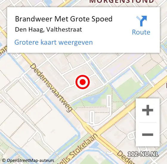 Locatie op kaart van de 112 melding: Brandweer Met Grote Spoed Naar Den Haag, Valthestraat op 19 september 2023 09:35