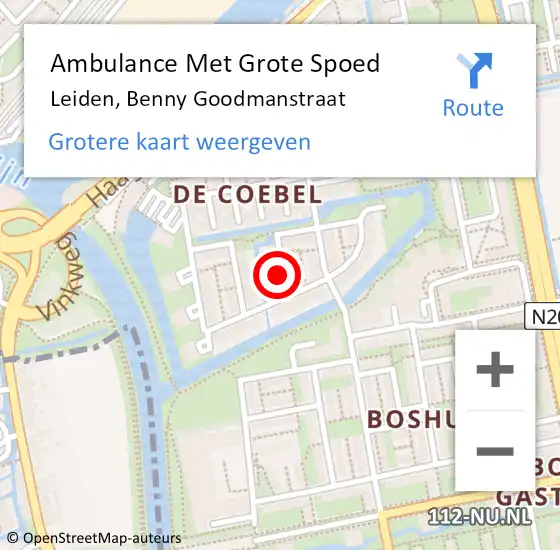 Locatie op kaart van de 112 melding: Ambulance Met Grote Spoed Naar Leiden, Benny Goodmanstraat op 19 september 2023 09:39