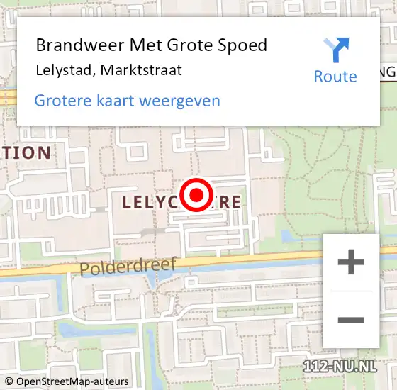 Locatie op kaart van de 112 melding: Brandweer Met Grote Spoed Naar Lelystad, Marktstraat op 19 september 2023 10:34