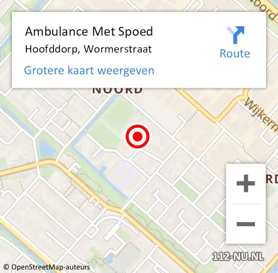 Locatie op kaart van de 112 melding: Ambulance Met Spoed Naar Hoofddorp, Wormerstraat op 19 september 2023 10:46