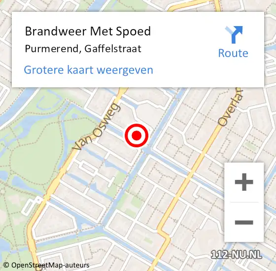 Locatie op kaart van de 112 melding: Brandweer Met Spoed Naar Purmerend, Gaffelstraat op 19 september 2023 11:13