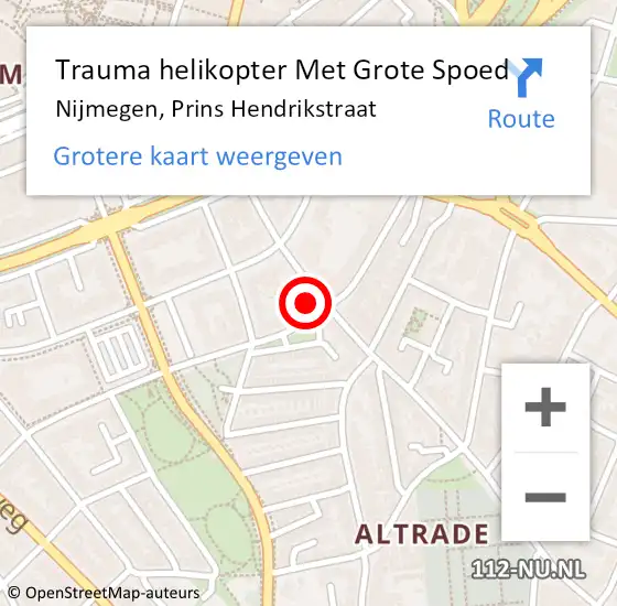 Locatie op kaart van de 112 melding: Trauma helikopter Met Grote Spoed Naar Nijmegen, Prins Hendrikstraat op 19 september 2023 11:35