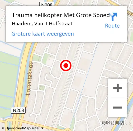 Locatie op kaart van de 112 melding: Trauma helikopter Met Grote Spoed Naar Haarlem, Van 't Hoffstraat op 19 september 2023 12:04