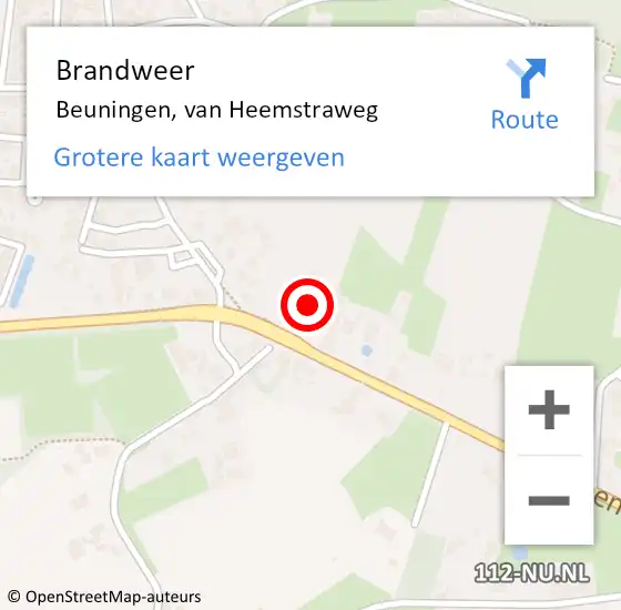 Locatie op kaart van de 112 melding: Brandweer Beuningen, van Heemstraweg op 19 september 2023 12:20