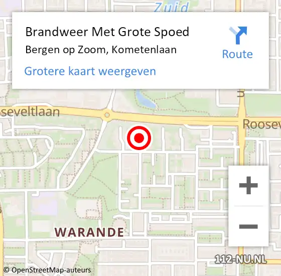 Locatie op kaart van de 112 melding: Brandweer Met Grote Spoed Naar Bergen op Zoom, Kometenlaan op 19 september 2023 12:50