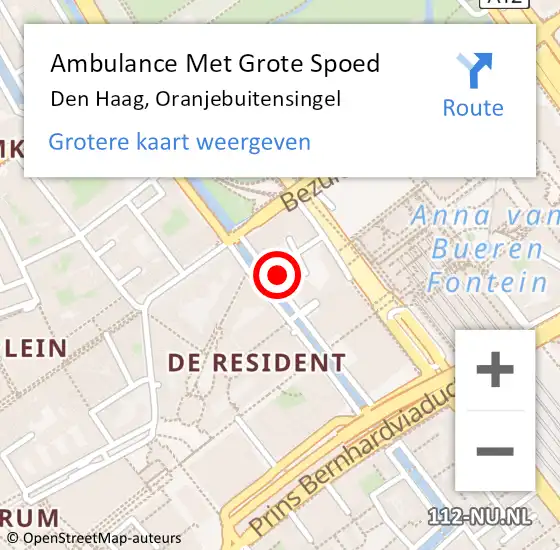 Locatie op kaart van de 112 melding: Ambulance Met Grote Spoed Naar Den Haag, Oranjebuitensingel op 19 september 2023 12:54