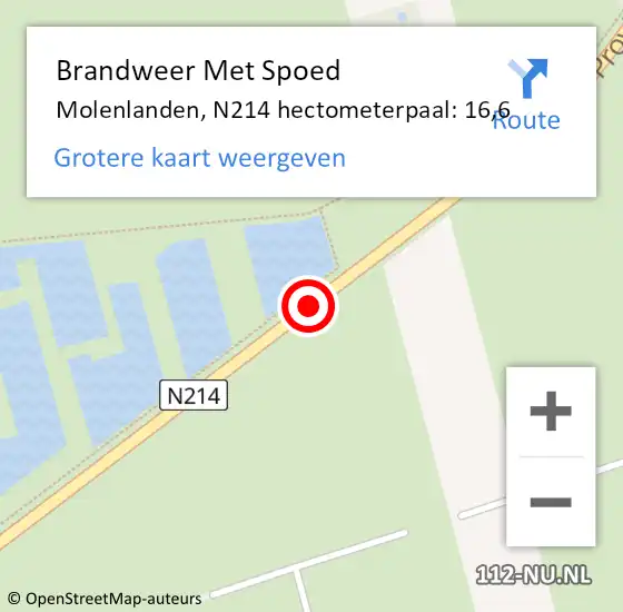 Locatie op kaart van de 112 melding: Brandweer Met Spoed Naar Molenlanden, N214 hectometerpaal: 16,6 op 19 september 2023 12:54