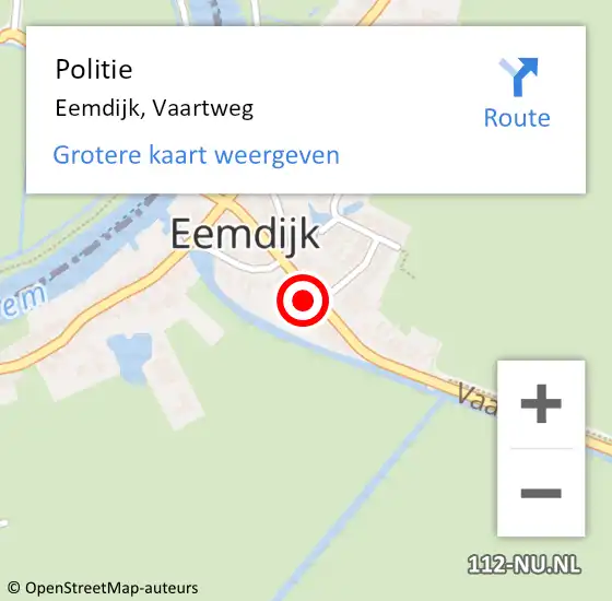 Locatie op kaart van de 112 melding: Politie Eemdijk, Vaartweg op 19 september 2023 13:04