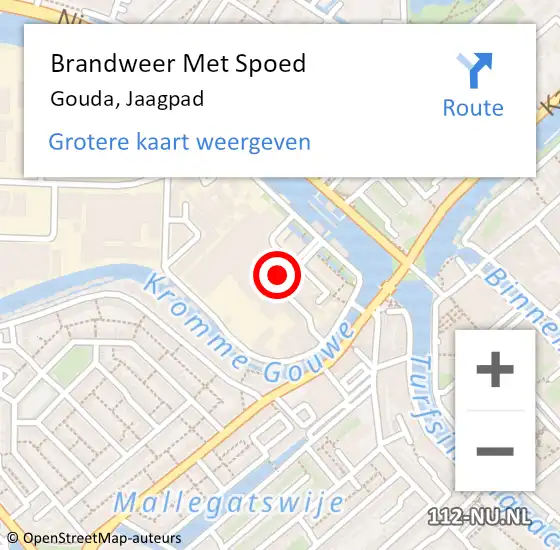 Locatie op kaart van de 112 melding: Brandweer Met Spoed Naar Gouda, Jaagpad op 19 september 2023 13:15