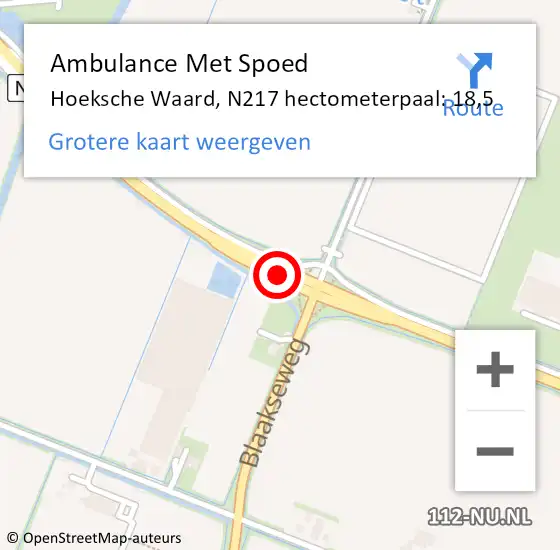 Locatie op kaart van de 112 melding: Ambulance Met Spoed Naar Hoeksche Waard, N217 hectometerpaal: 18,5 op 19 september 2023 13:40