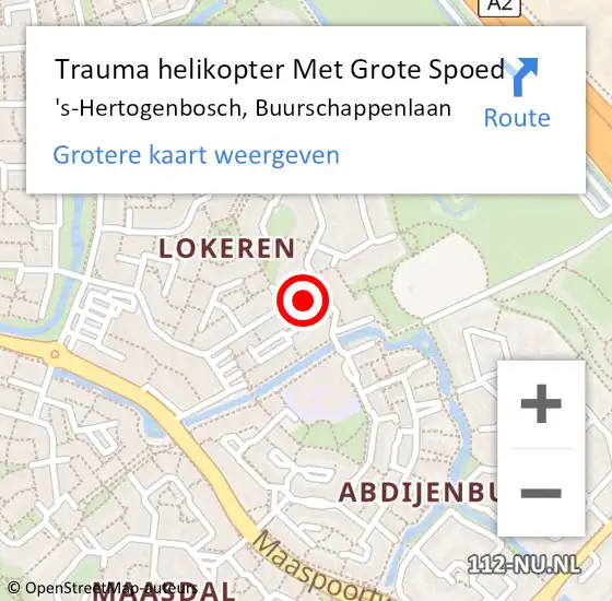 Locatie op kaart van de 112 melding: Trauma helikopter Met Grote Spoed Naar 's-Hertogenbosch, Buurschappenlaan op 19 september 2023 13:43