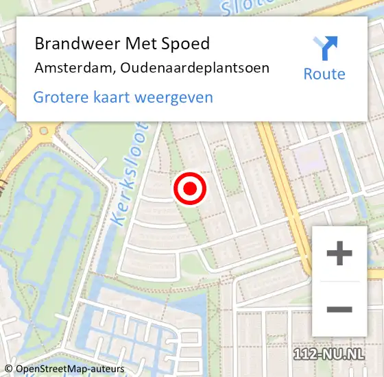 Locatie op kaart van de 112 melding: Brandweer Met Spoed Naar Amsterdam, Oudenaardeplantsoen op 19 september 2023 13:56