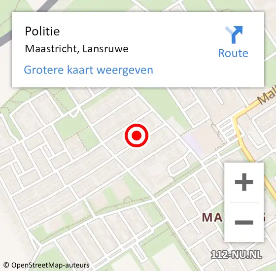 Locatie op kaart van de 112 melding: Politie Maastricht, Lansruwe op 19 september 2023 14:35