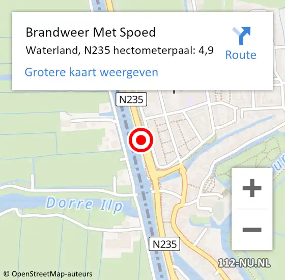 Locatie op kaart van de 112 melding: Brandweer Met Spoed Naar Waterland, N235 hectometerpaal: 4,9 op 19 september 2023 14:52