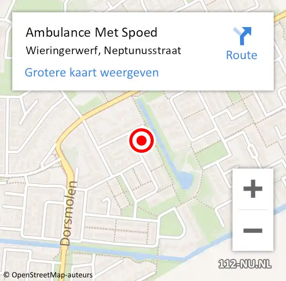 Locatie op kaart van de 112 melding: Ambulance Met Spoed Naar Wieringerwerf, Neptunusstraat op 19 september 2023 15:34