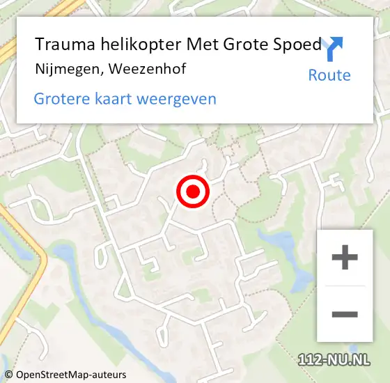 Locatie op kaart van de 112 melding: Trauma helikopter Met Grote Spoed Naar Nijmegen, Weezenhof op 19 september 2023 15:56