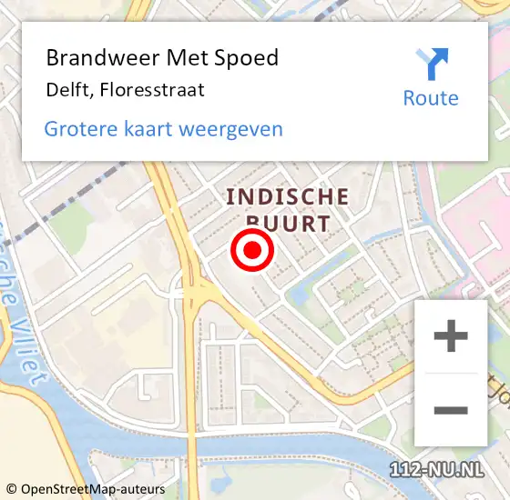 Locatie op kaart van de 112 melding: Brandweer Met Spoed Naar Delft, Floresstraat op 19 september 2023 16:03