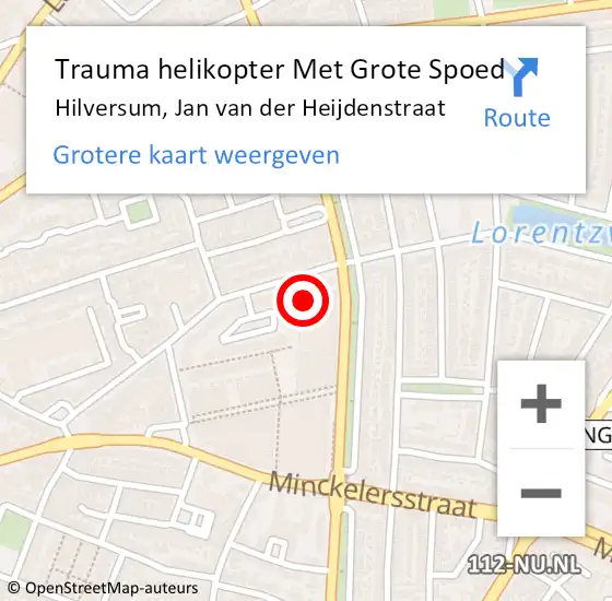 Locatie op kaart van de 112 melding: Trauma helikopter Met Grote Spoed Naar Hilversum, Jan van der Heijdenstraat op 19 september 2023 16:07