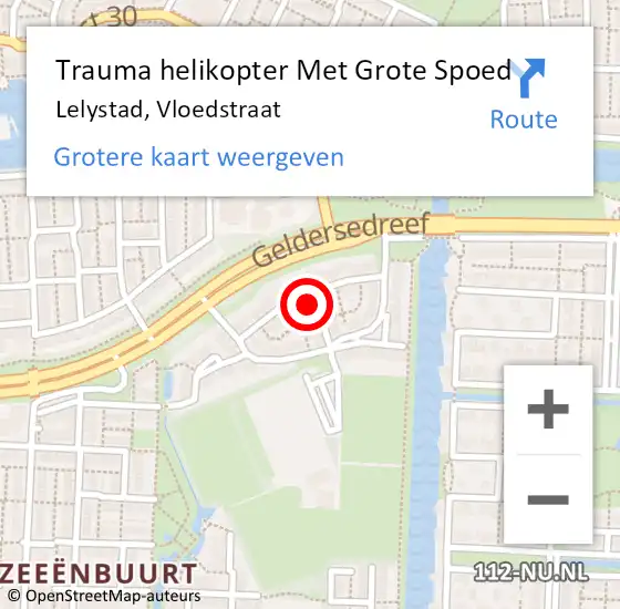 Locatie op kaart van de 112 melding: Trauma helikopter Met Grote Spoed Naar Lelystad, Vloedstraat op 19 september 2023 16:38