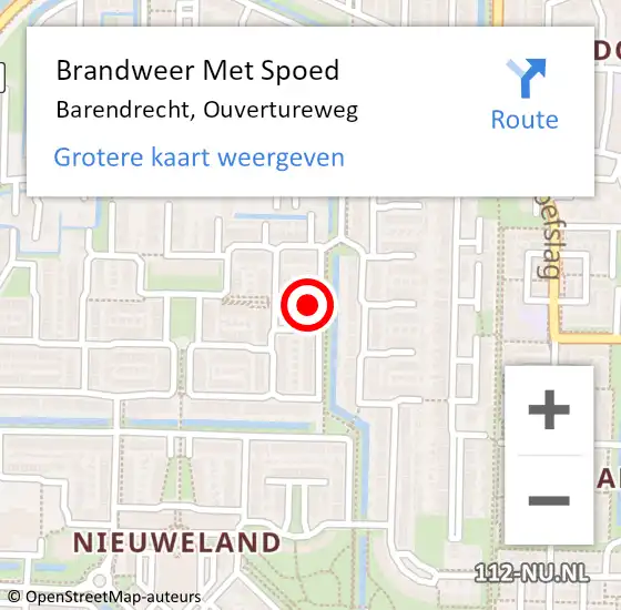 Locatie op kaart van de 112 melding: Brandweer Met Spoed Naar Barendrecht, Ouvertureweg op 19 september 2023 16:39