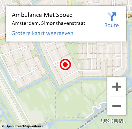 Locatie op kaart van de 112 melding: Ambulance Met Spoed Naar Amsterdam, Simonshavenstraat op 19 september 2023 16:41