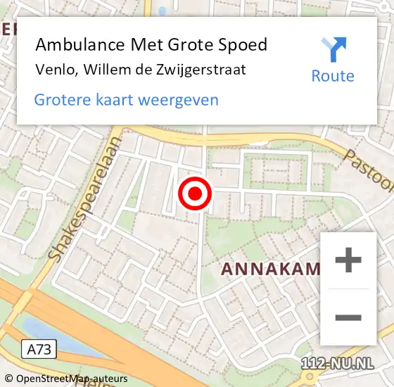 Locatie op kaart van de 112 melding: Ambulance Met Grote Spoed Naar Venlo, Willem de Zwijgerstraat op 8 september 2014 18:07