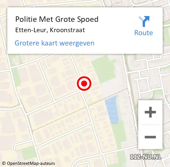 Locatie op kaart van de 112 melding: Politie Met Grote Spoed Naar Etten-Leur, Kroonstraat op 19 september 2023 17:09