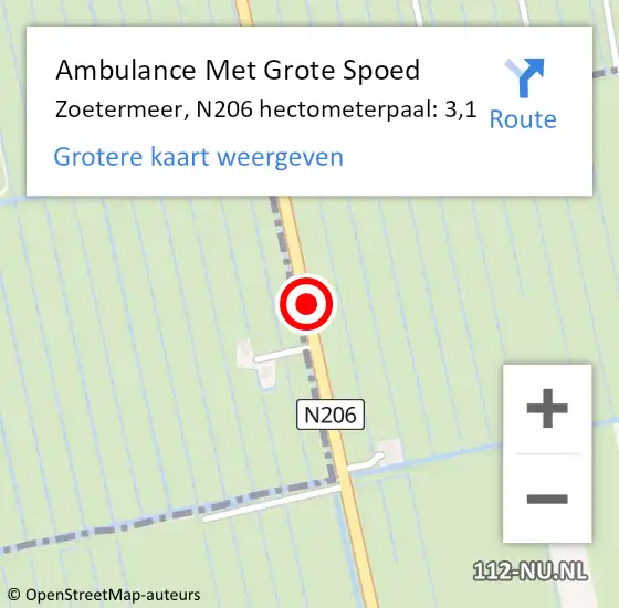 Locatie op kaart van de 112 melding: Ambulance Met Grote Spoed Naar Zoetermeer, N206 hectometerpaal: 3,1 op 19 september 2023 17:58