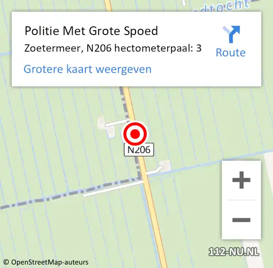 Locatie op kaart van de 112 melding: Politie Met Grote Spoed Naar Zoetermeer, N206 hectometerpaal: 3 op 19 september 2023 17:59
