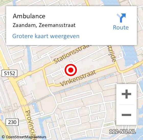 Locatie op kaart van de 112 melding: Ambulance Zaandam, Zeemansstraat op 19 september 2023 18:02