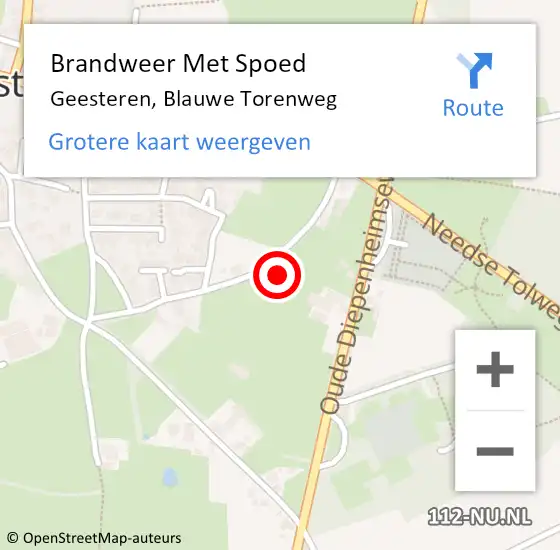 Locatie op kaart van de 112 melding: Brandweer Met Spoed Naar Geesteren, Blauwe Torenweg op 19 september 2023 18:17