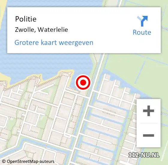 Locatie op kaart van de 112 melding: Politie Zwolle, Waterlelie op 19 september 2023 18:20