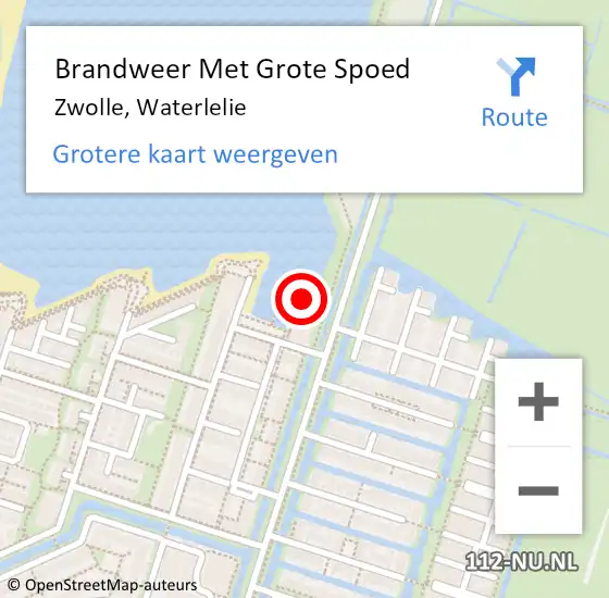 Locatie op kaart van de 112 melding: Brandweer Met Grote Spoed Naar Zwolle, Waterlelie op 19 september 2023 18:21