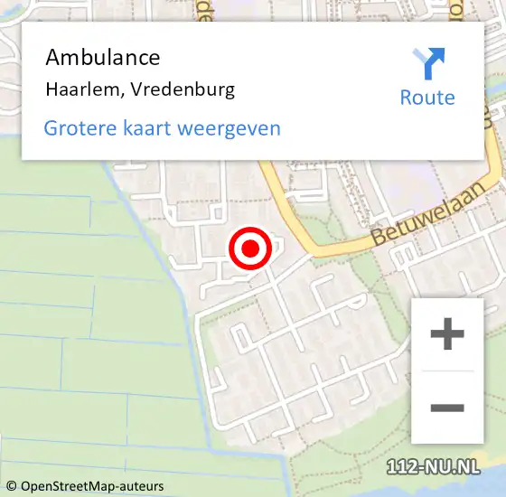 Locatie op kaart van de 112 melding: Ambulance Haarlem, Vredenburg op 19 september 2023 18:26