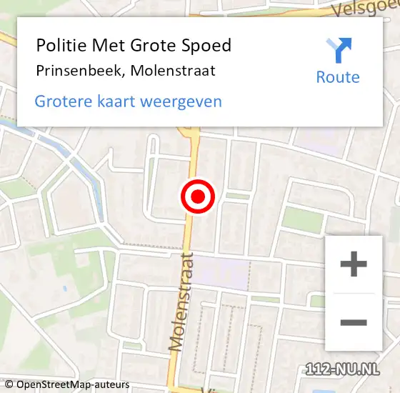 Locatie op kaart van de 112 melding: Politie Met Grote Spoed Naar Prinsenbeek, Molenstraat op 19 september 2023 18:31